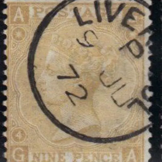1867 9d straw superb used with neat part Liverpool ...