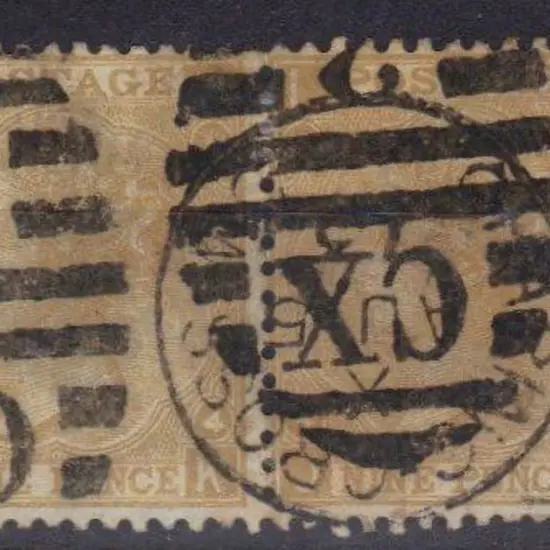 1867/80 9d straw pair with duplex Charing Cross ...