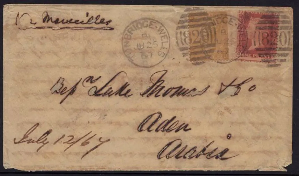 1867 (26th June) flimsy addressed to Aden with 9d ... Image 1++