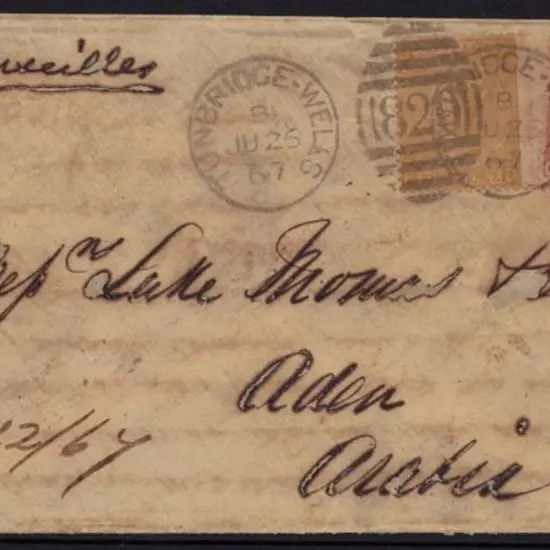 1867 (26th June) flimsy addressed to Aden with 9d ...