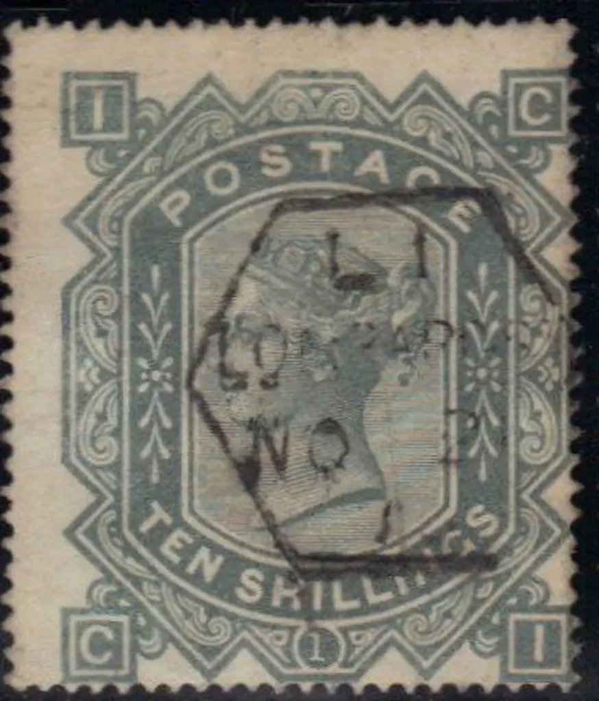 1878 10/- greenish grey wmk Maltese Cross on white ... Image 1++