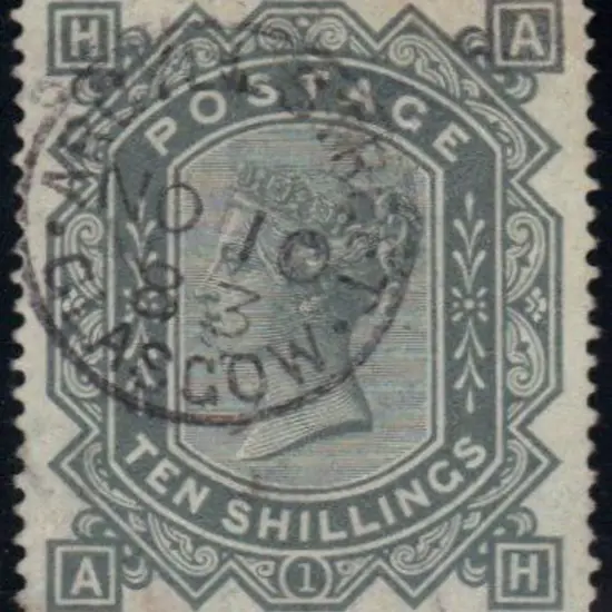 1878 10/- greenish grey wmk Anchor on white paper ...