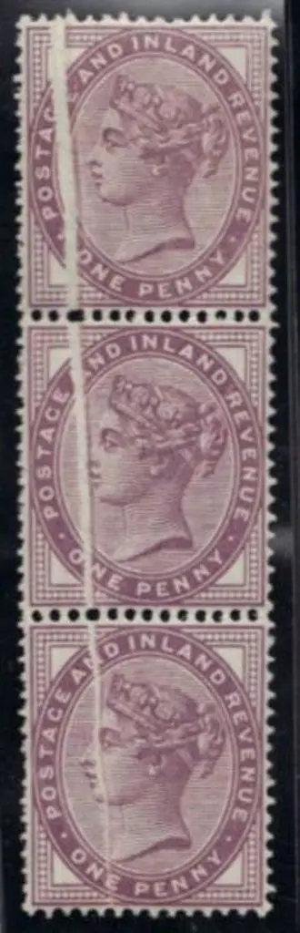 1881 1d lilac QV Die II vertical strip of 3 with ... Image 1++