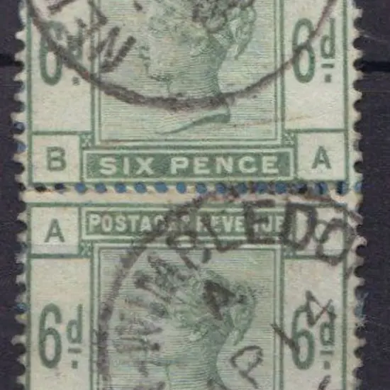 1883 6d dull green QV vertical pair fine used with ...