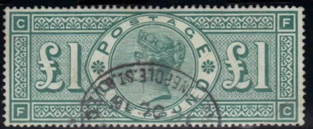 1891 £1 green QV very fine used with part ... Image 1++