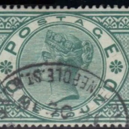 1891 £1 green QV very fine used with part ...