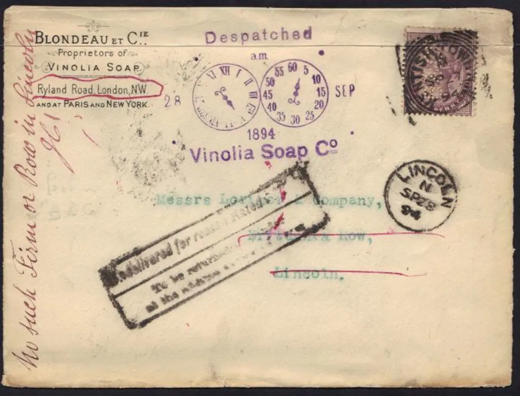 1894 (27th Sept) env with 1d lilac perfined ... Image 1++