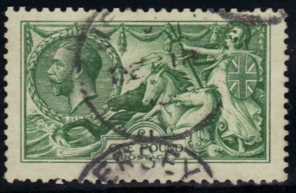 1913 £1 green Seahorse with 2 light partial Jersey ... Image 1++