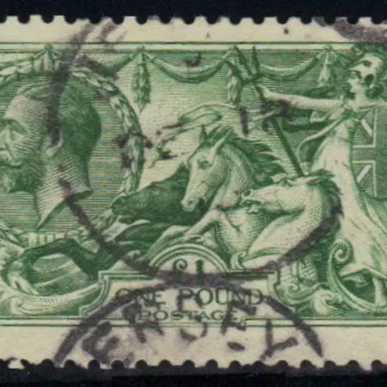 1913 £1 green Seahorse with 2 light partial Jersey ...