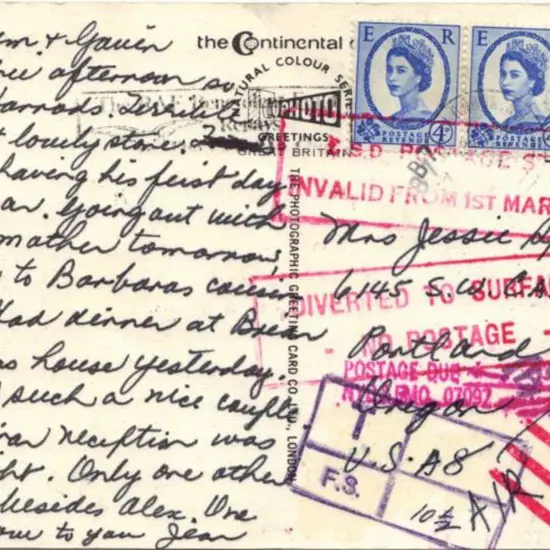 1972 postcard to USA bearing strip of 3 x 4d ...