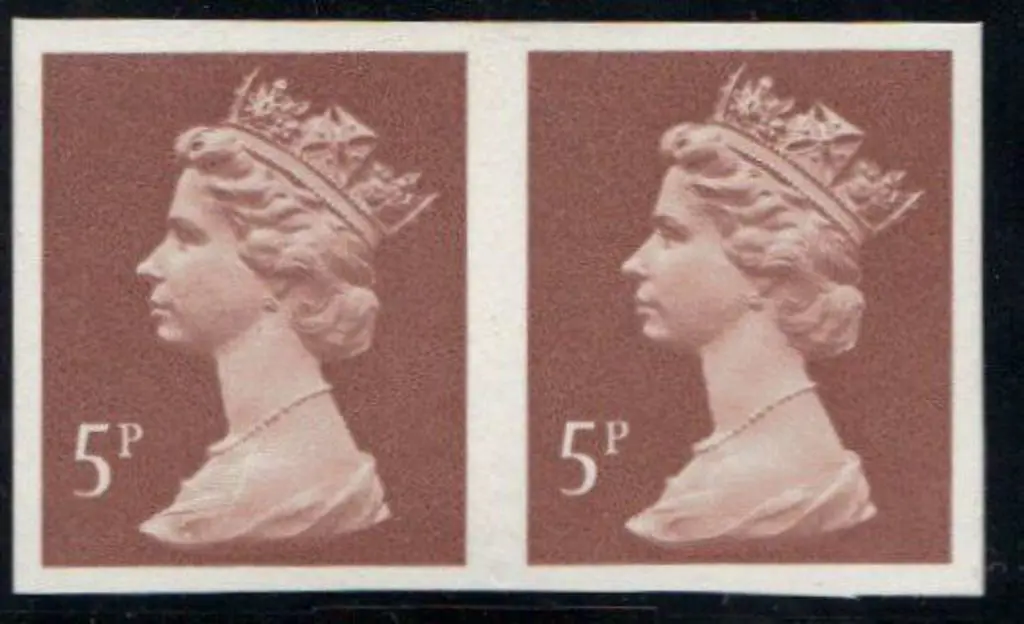 1988 5p dull red-brown Machin partially ... Image 1++