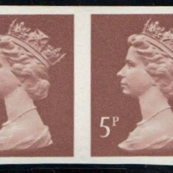 1988 5p dull red-brown Machin partially ...