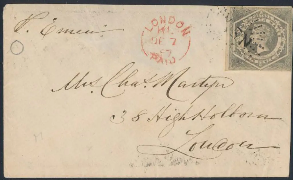 1857 Emeu env (minus flap) with NSW 6d QV ... Image 1++