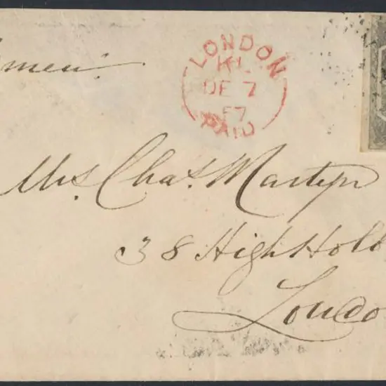 1857 Emeu env (minus flap) with NSW 6d QV ...