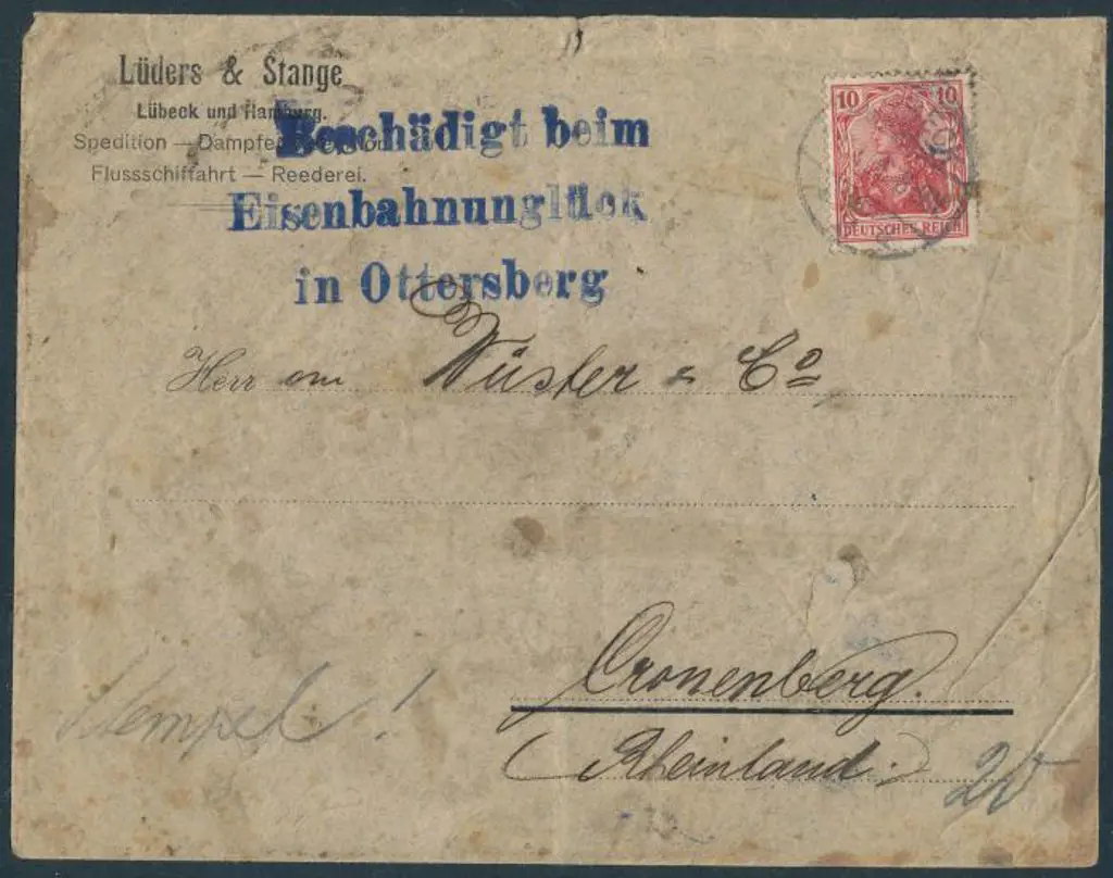 1906 Ottersberg Train Crash env with 10f red pmkd ... Image 1++