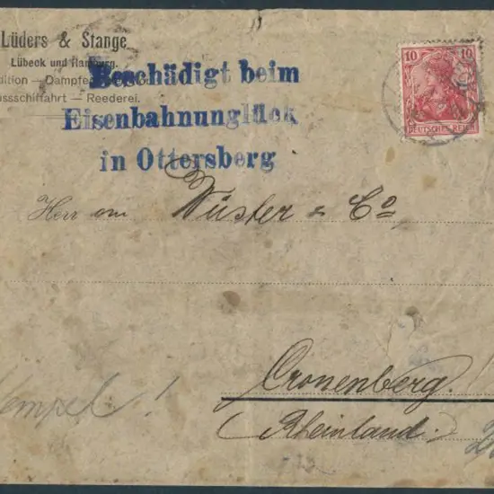1906 Ottersberg Train Crash env with 10f red pmkd ...