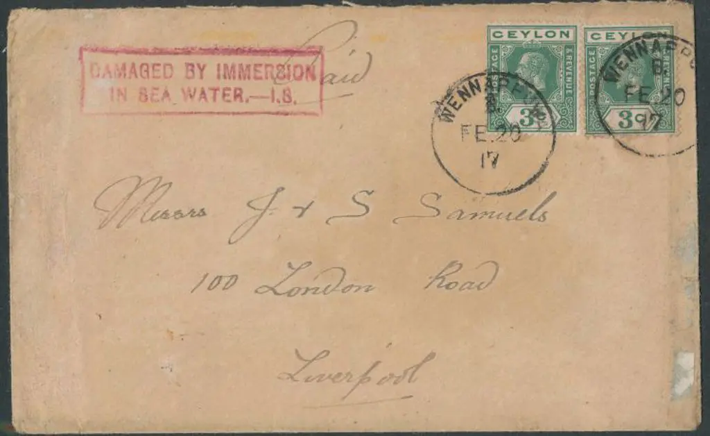 1917 Karmala grounding env with Ceylon 13c green ... Image 1++