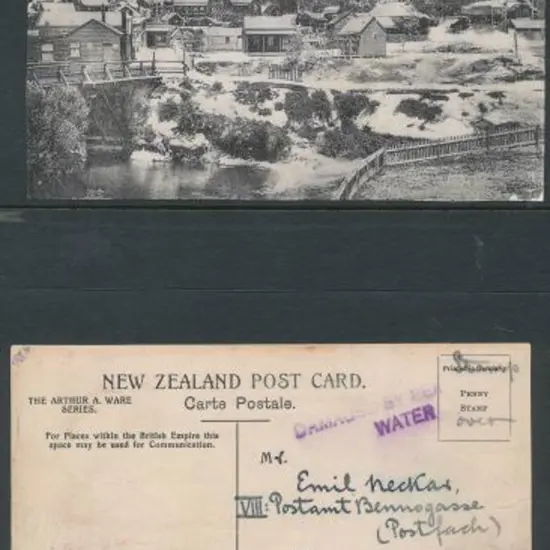 1930 SS Tahiti postcard of Whakarewarewa with ...