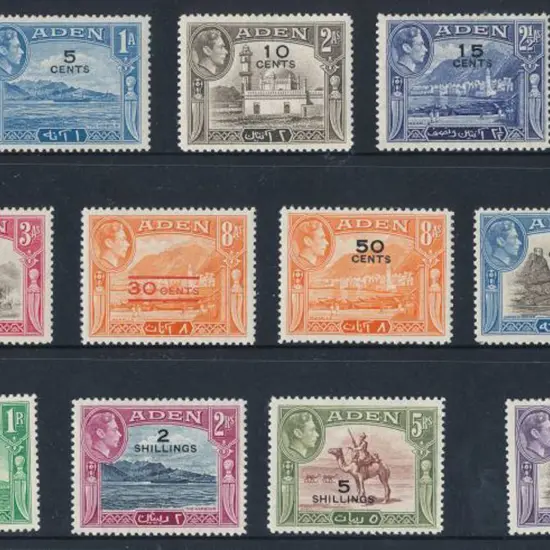 Aden 1951 KGVI new values surcharges MLH with top ...