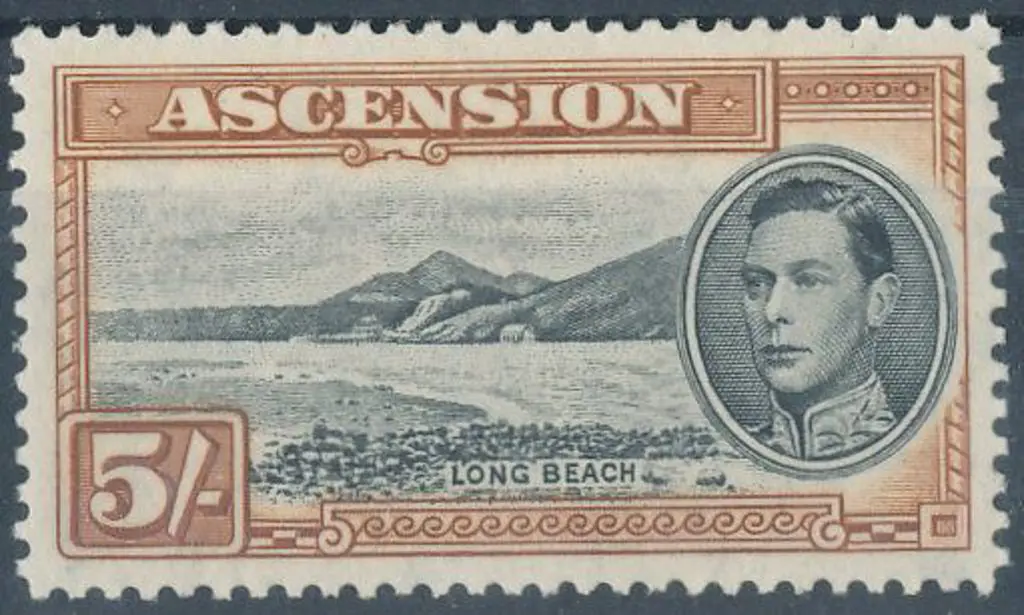 Ascension 1944 5/- Long Beach. Perf. 13 MLH Cat. ... Image 1++