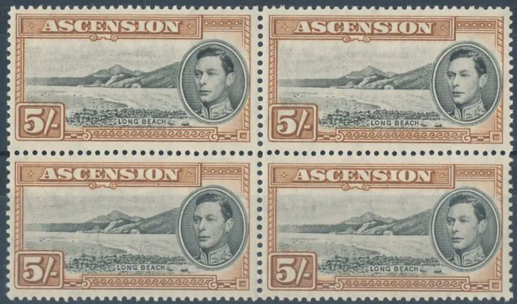 Ascension 1938 5/- Long Beach. Perf. 13½. Fresh ... Image 1++