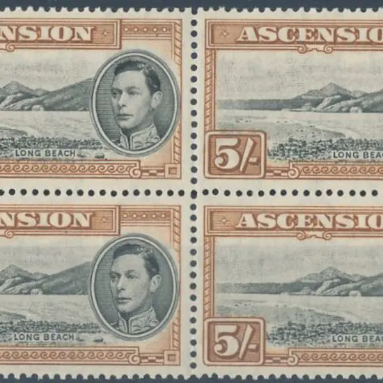 Ascension 1938 5/- Long Beach. Perf. 13½. Fresh ...