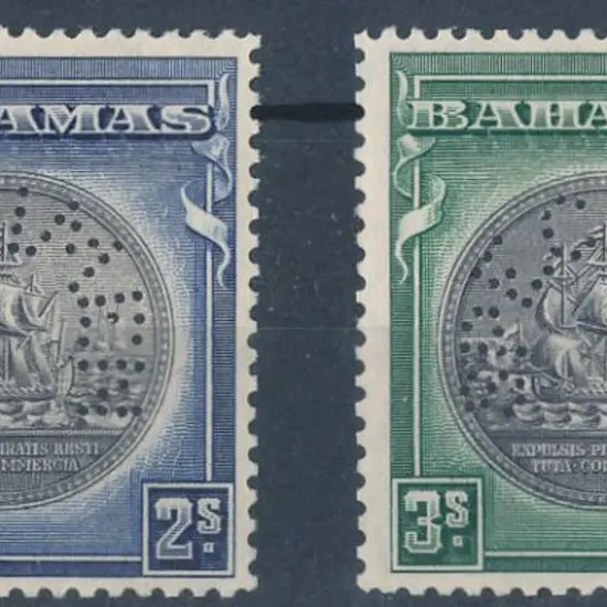 Bahamas 1931/46 2/- & 3/- perfined SPECIMEN. Both ...