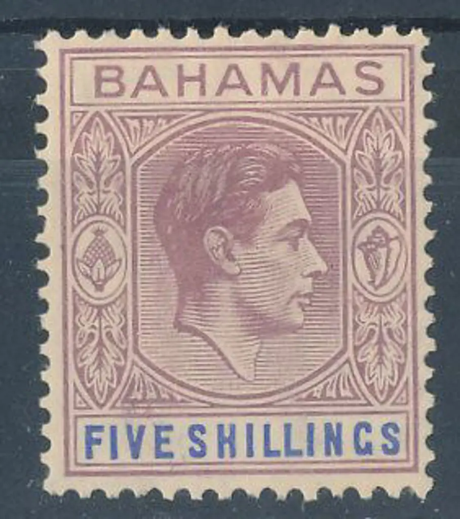Bahamas 1938 5/- lilac & blue on thick paper. MLH ... Image 1++