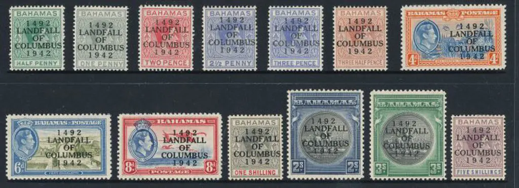 Bahamas 1942 Landfall of Columbus ovpt set to 5/-. ... Image 1++