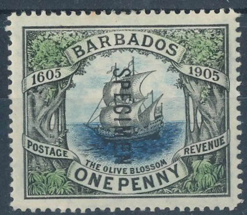 Barbados 1906 1d "Olive Blossom" MLH ovptd ... Image 1++