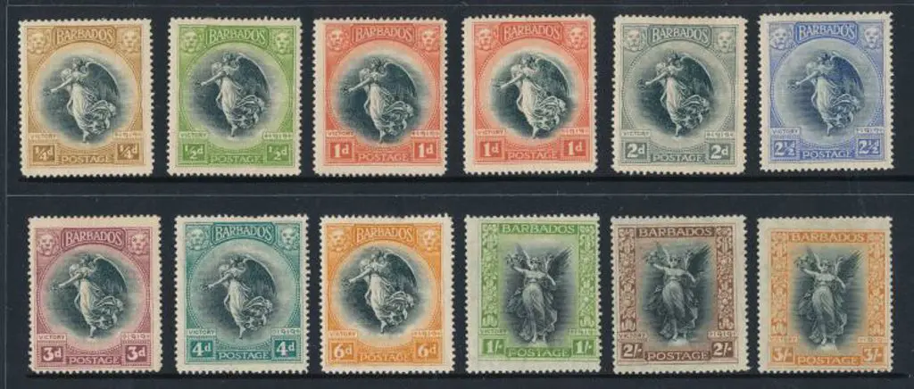 Barbados 1920 Victory set of 12 to 3/-. Fresh MLH ... Image 1++