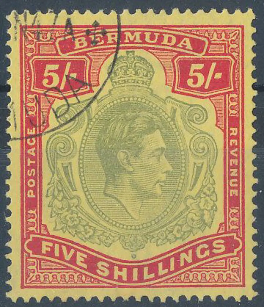 Bermuda 1939 5/- pale green & red/yellow. F/U SG ... Image 1++