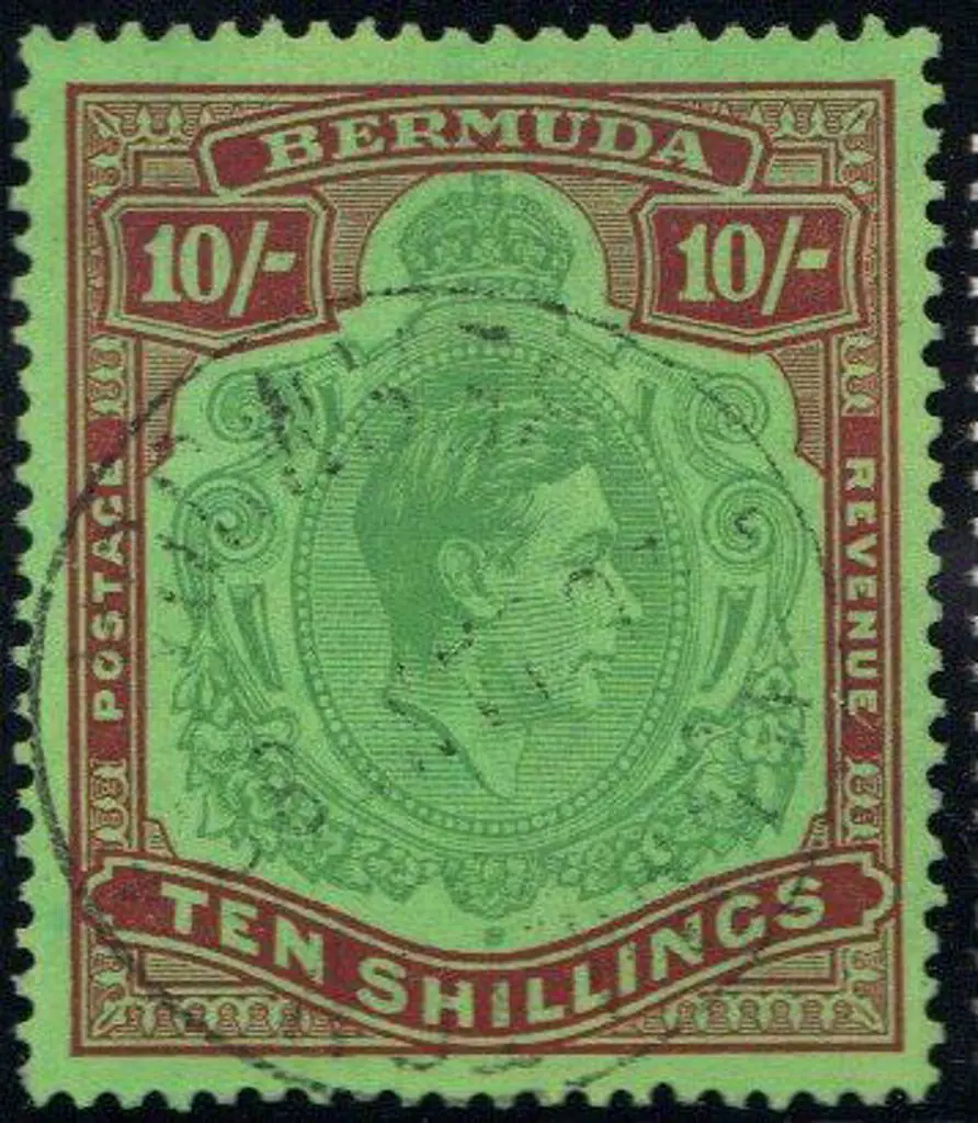 Bermuda 1938 10/- green & deep lake/pale emerald ... Image 1++