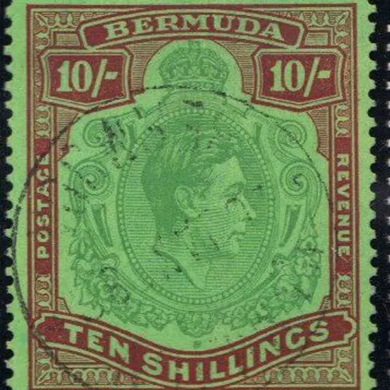 Bermuda 1938 10/- green & deep lake/pale emerald ...