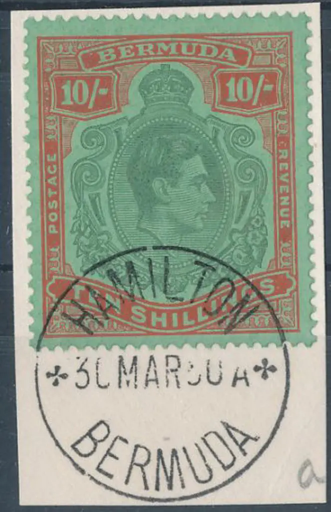 Bermuda 1946 10/- deep green & dull red/green on ... Image 1++