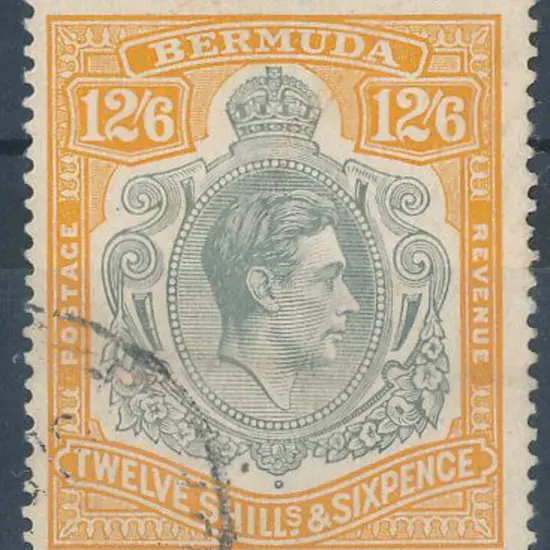 Bermuda 1938 12/6d grey & brownish orange. F/U. SG ...