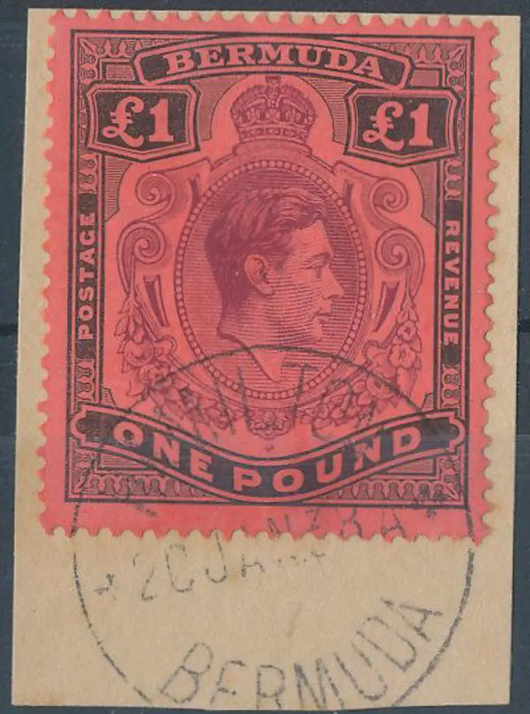 Bermuda 1940 £1 purple & black/red on piece with ... Image 1++