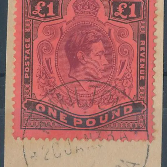 Bermuda 1940 £1 purple & black/red on piece with ...