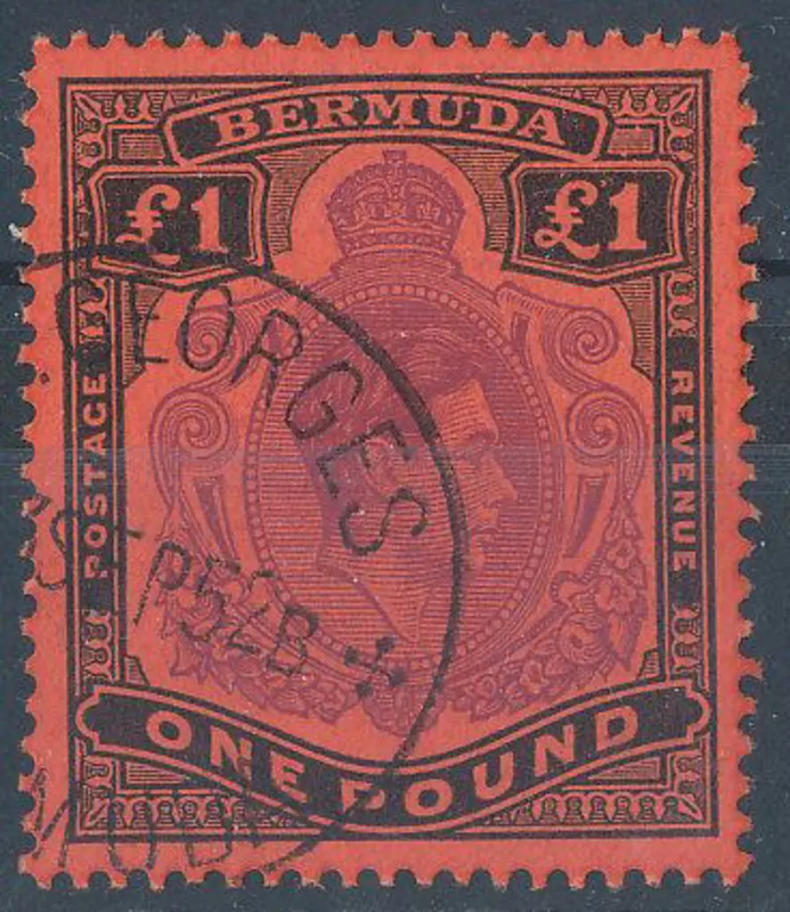 Bermuda 1951 £1 violet & black/scarlet. Perf 13. ... Image 1++