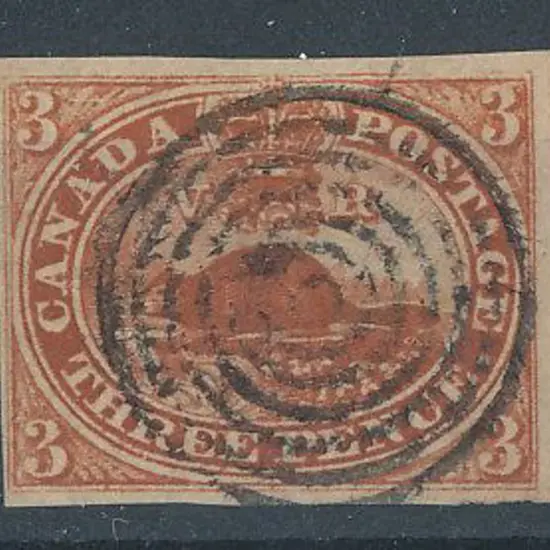 Canada 1852/57 3d brown red beaver imperf with 3 ...