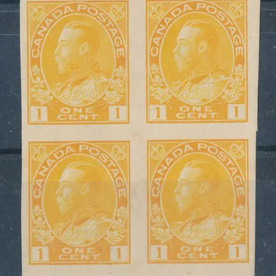 Canada 1922/31 1¢ yellow KGV imperf block of 4. ...