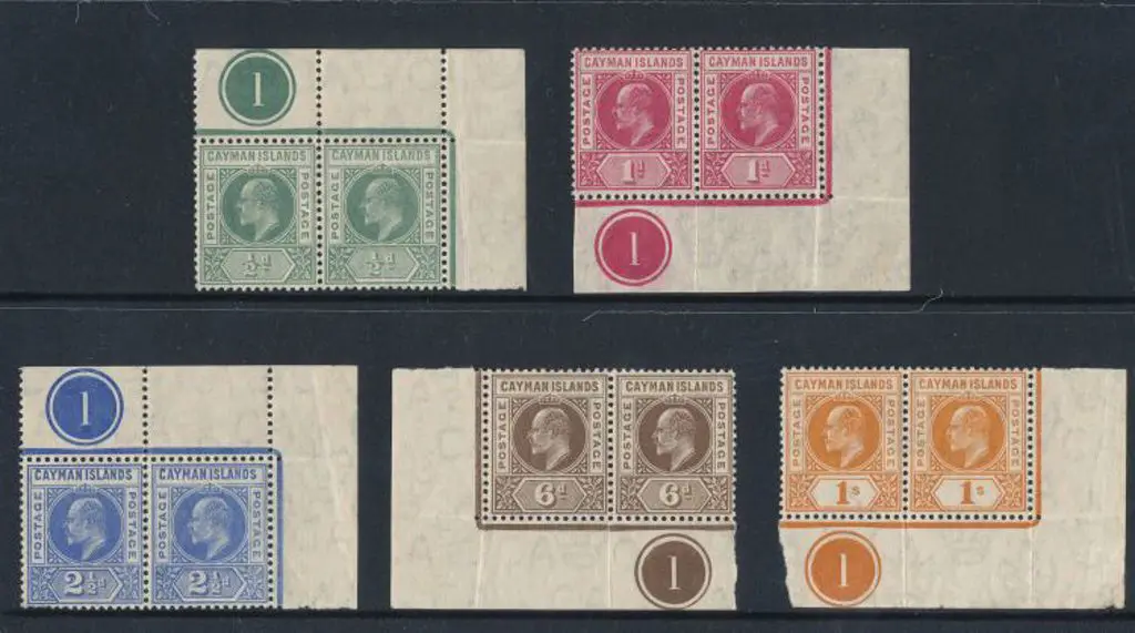 Cayman Islands 1905 KEVII MCA set of 5 in plate 1 ... Image 1++