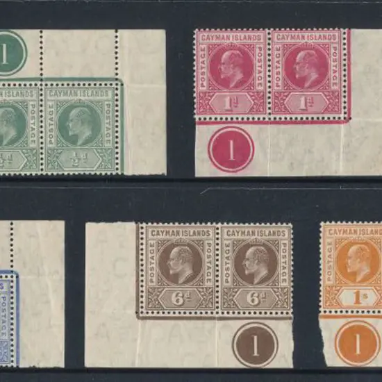 Cayman Islands 1905 KEVII MCA set of 5 in plate 1 ...