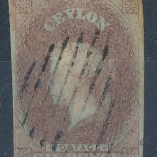Ceylon 1857 6d purple brown on blued paper. F/U ...