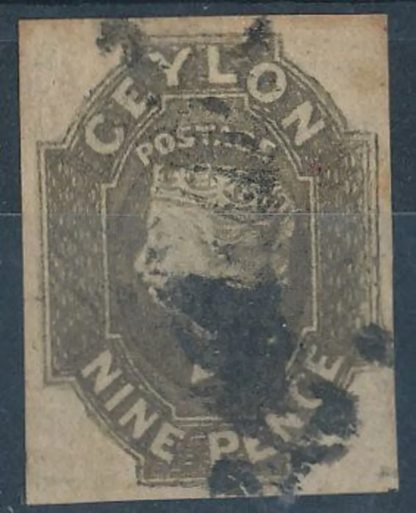 Ceylon 1859 9d purple brown F/U with large ... Image 1++