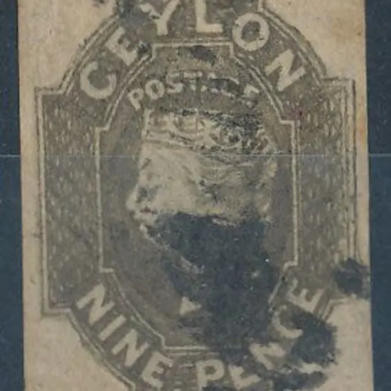 Ceylon 1859 9d purple brown F/U with large ...