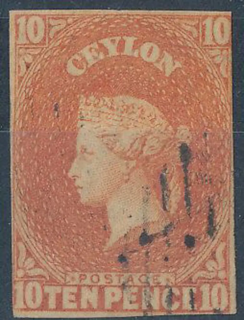 Ceylon 1857 10d dull vermilion F/U with close to ... Image 1++