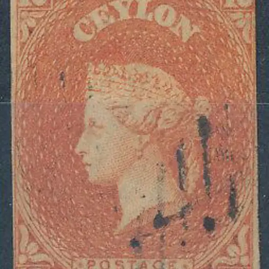 Ceylon 1857 10d dull vermilion F/U with close to ...