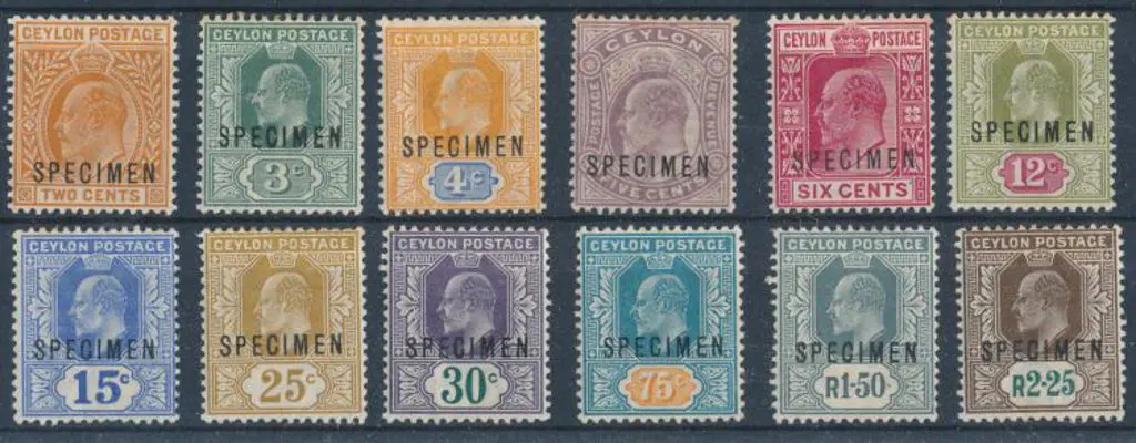 Ceylon 1903 KEVII to 2R25 MLH ovptd "SPECIMEN". ... Image 1++