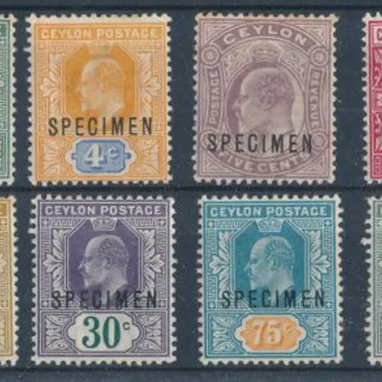 Ceylon 1903 KEVII to 2R25 MLH ovptd "SPECIMEN". ...